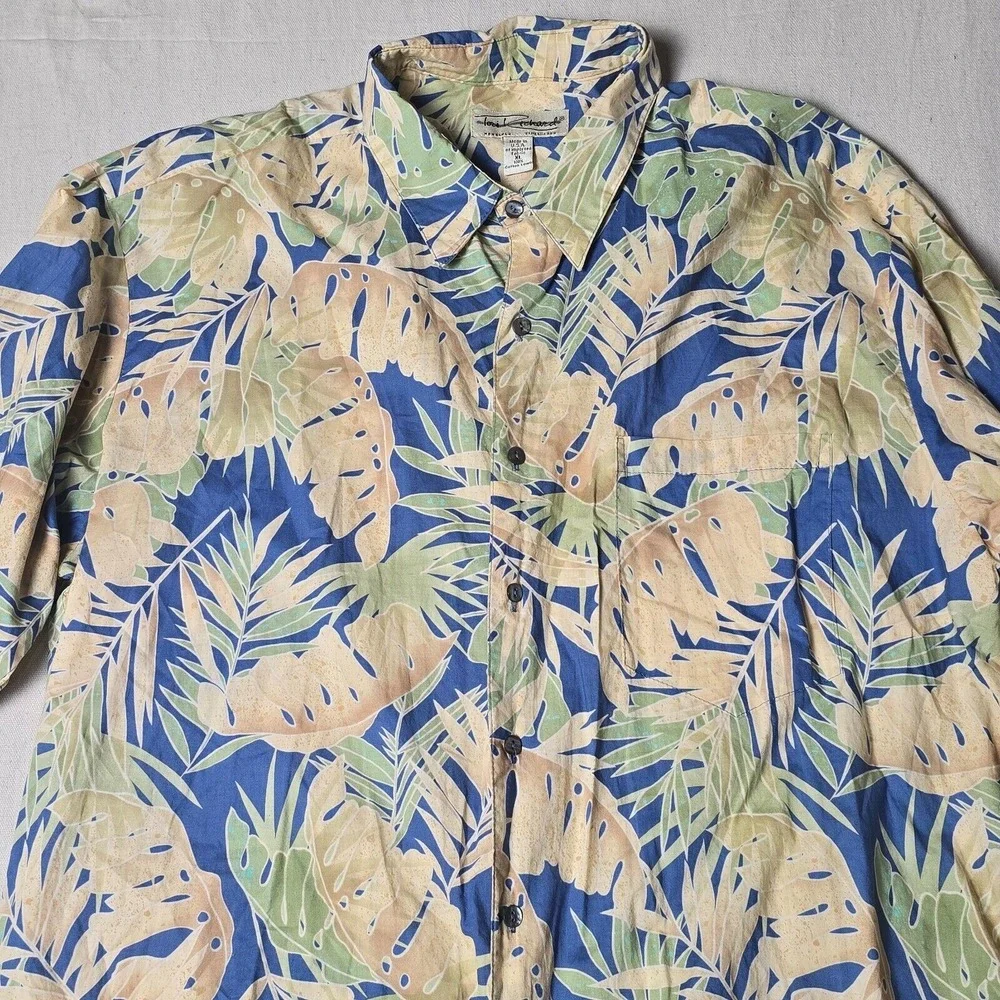 Tori Richard Hawaiian Shirt XL Short Sleeve 100% Cotton Blue/Green Leaves USA - Picture 13 of 16